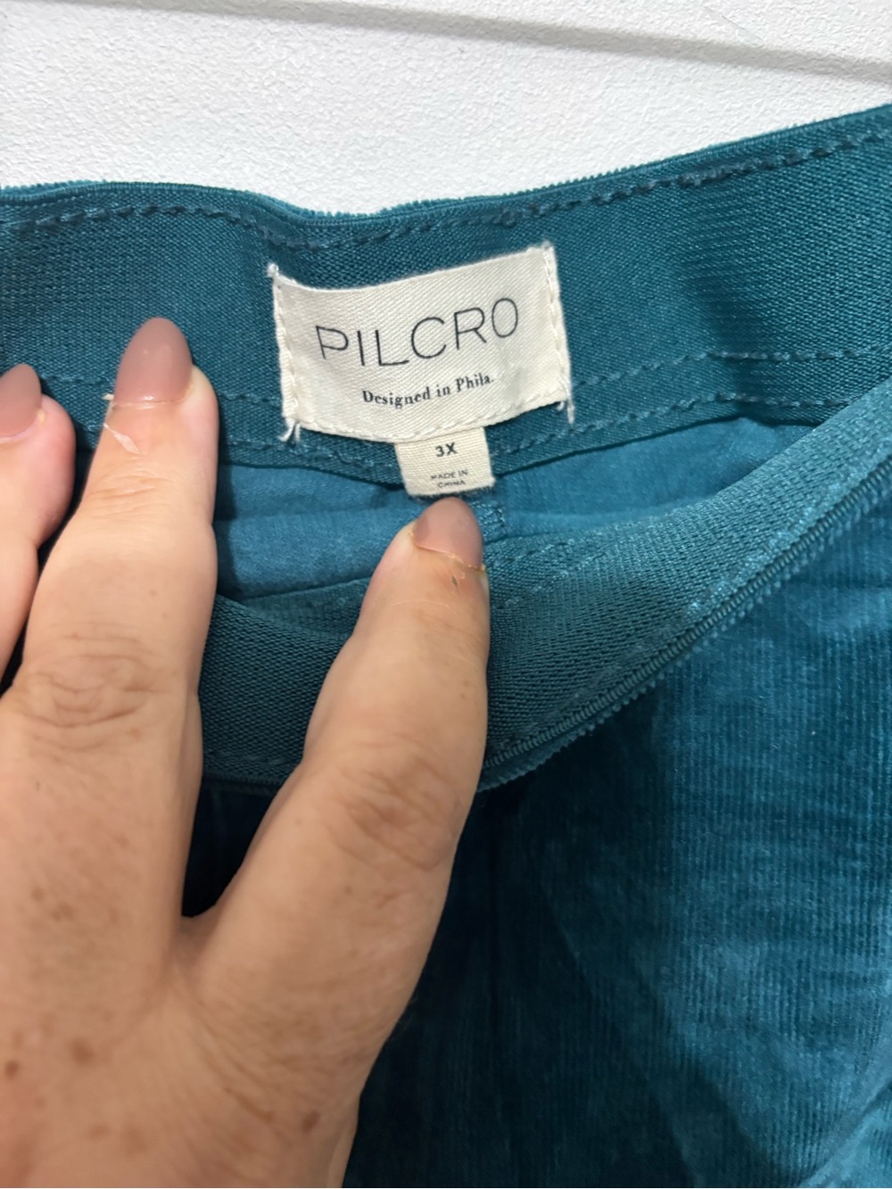 Anthropologie Plus Size Teal Corduroy Pull-On Cropped Flare Pants - Picture 4 of 5